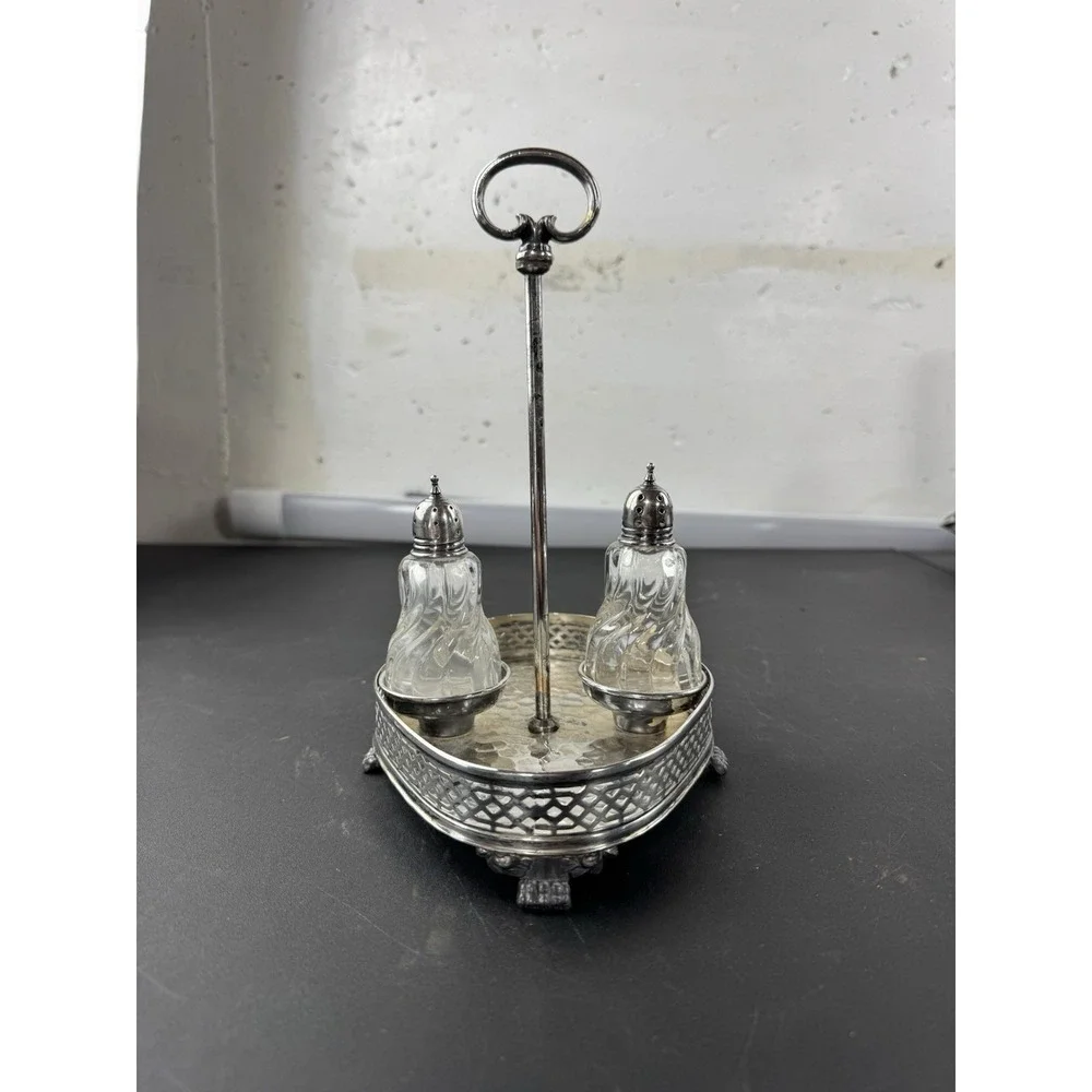 Vintage ornate silver plate condiment set Apollo‎ Studio BRS 8215 3 piece
